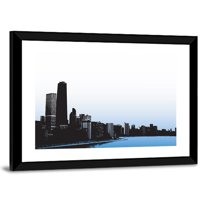Chicago Skyline Blue Reflection Wall Art as a framed print