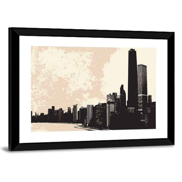 Chicago Skyline Silhouette Wall Art as a framed print