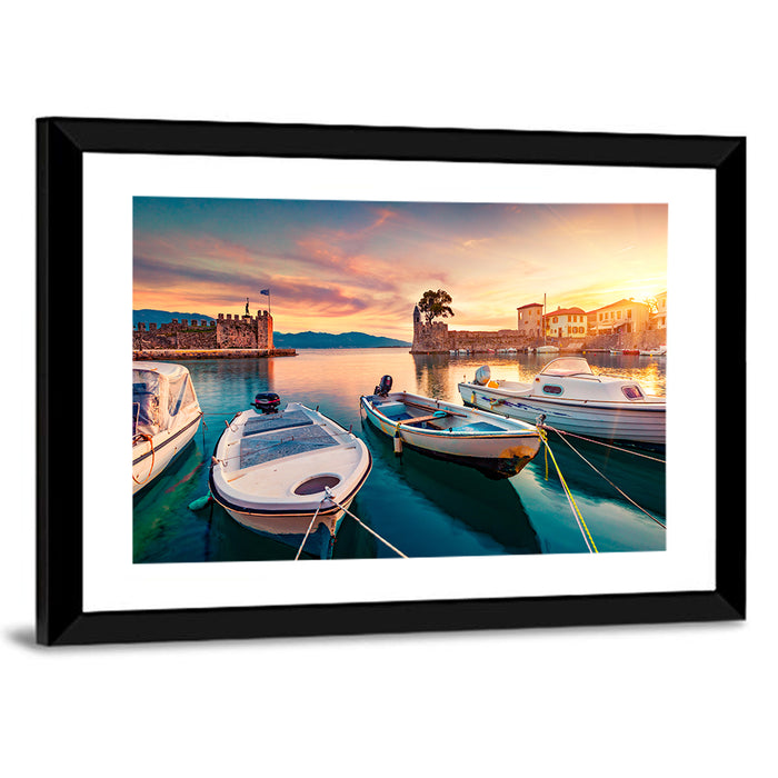 Nafpaktos Harbor at Sunset Wall Art as a framed print