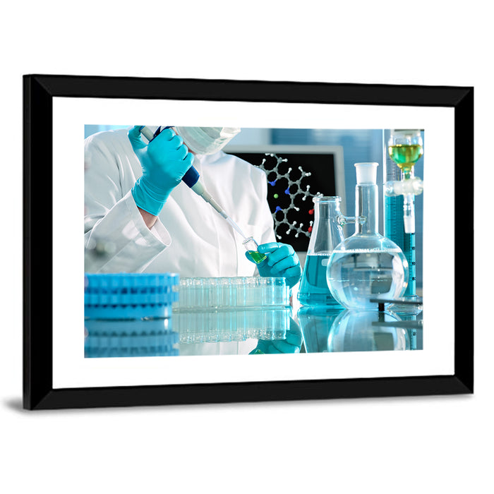 Scientist Using a Pipette Wall Art as a framed print