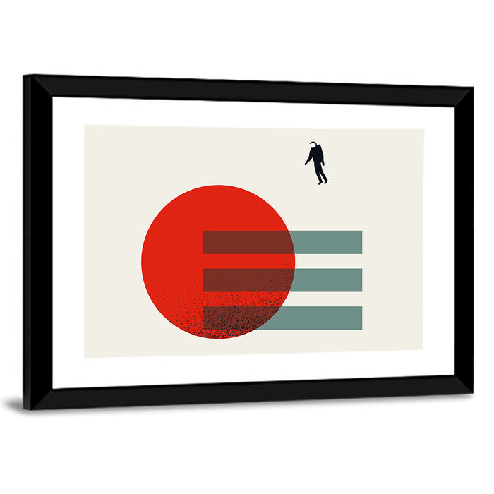 Minimalist Astronaut and Red Planet Wall Art as a framed print
