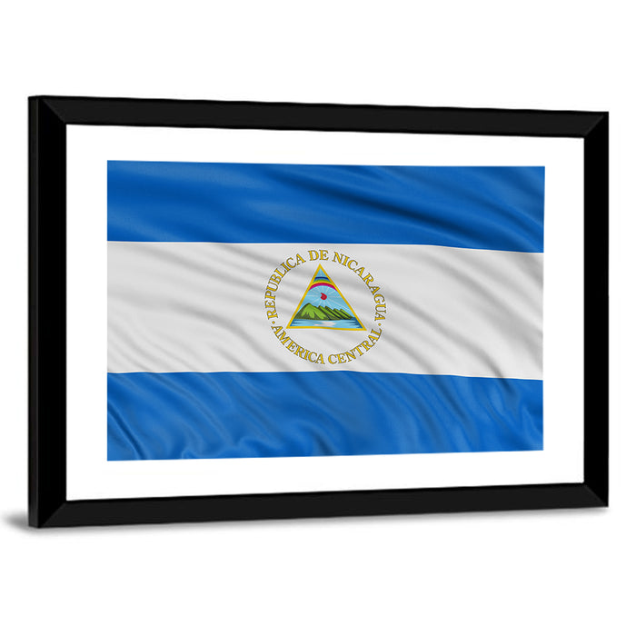Nicaraguan Flag with Emblem Wall Art as a framed print