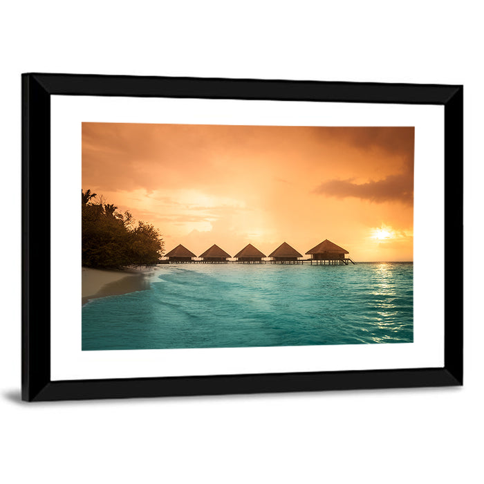 Bora Bora Overwater Bungalows Wall Art as a framed print