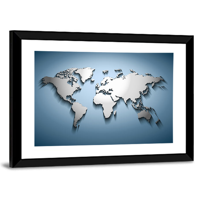 Bluish World Map Wall Art as a framed print