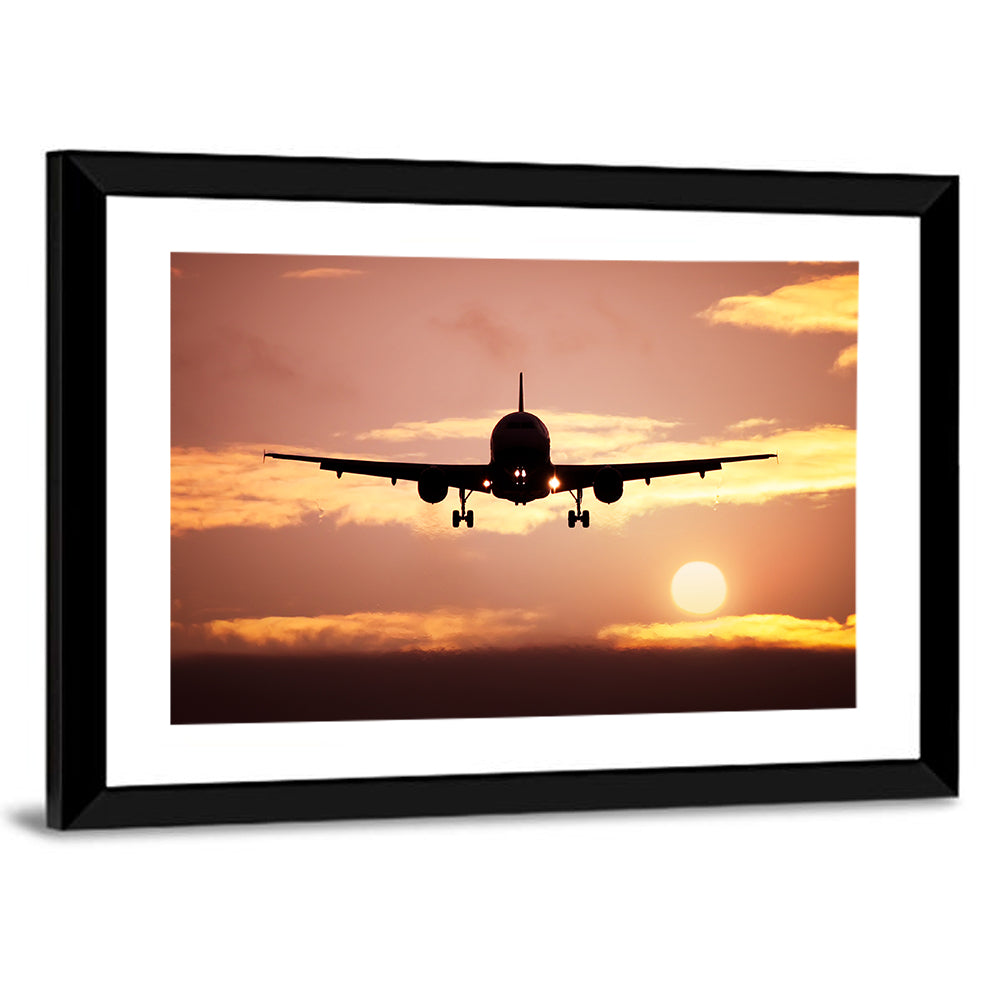 Plane In The Sunset Sky Wall Art