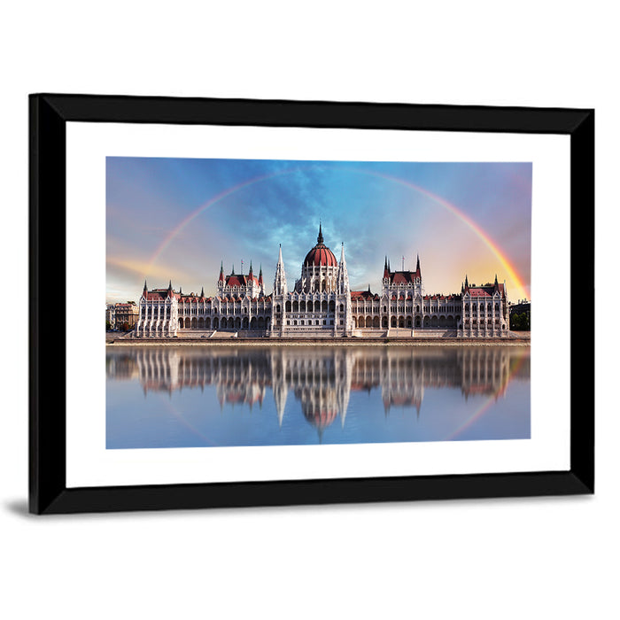 Budapest Parliament Reflection Wall Art as a framed print