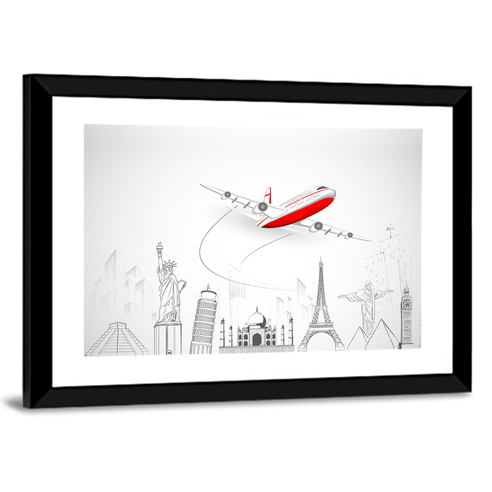 Airplane Flying Above World Wall Art