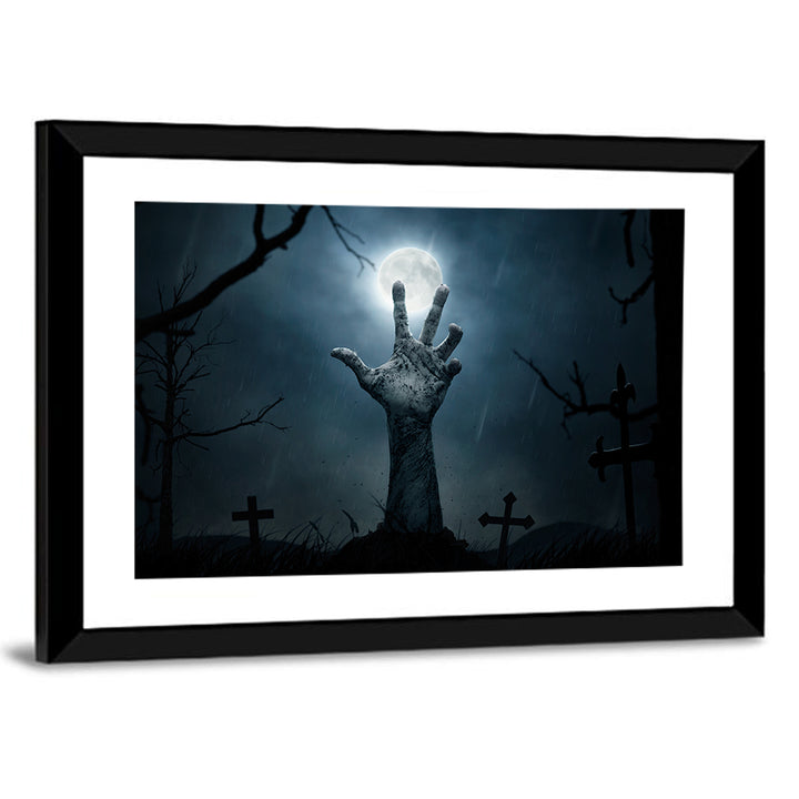 Rising Zombie Hand Under Moonlight Wall Art