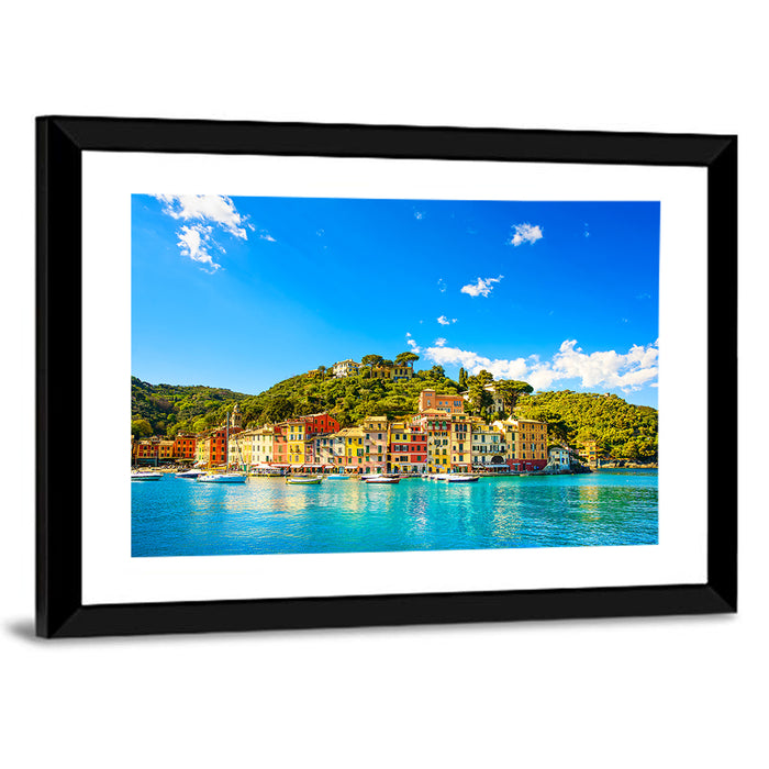 Colorful Portofino Harbor Wall Art as a framed print