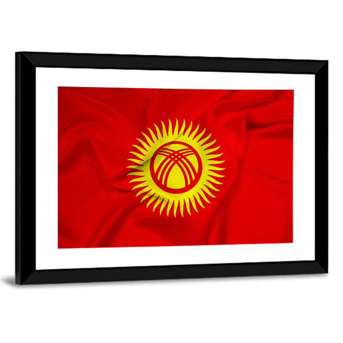 Kyrgyzstan Flag with Tunduk Emblem Canvas Wall Art as a framed print