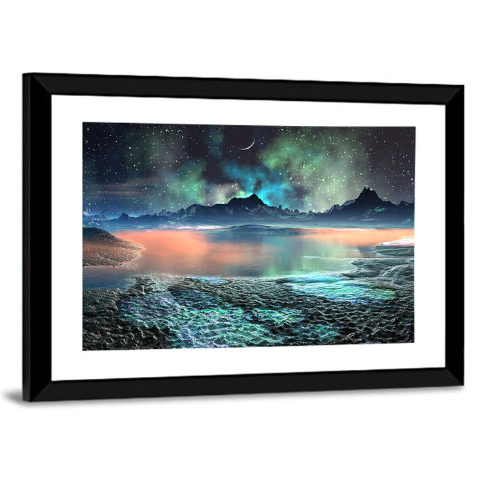 Alien Lake Nightscape Wall Art as a framed print