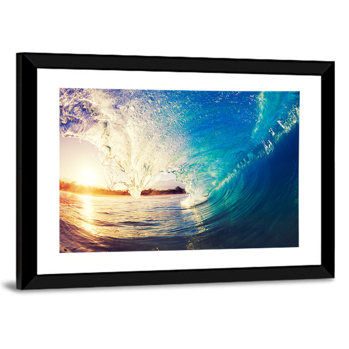 Barrel Wave at Sunrise Wall Art as a framed print
