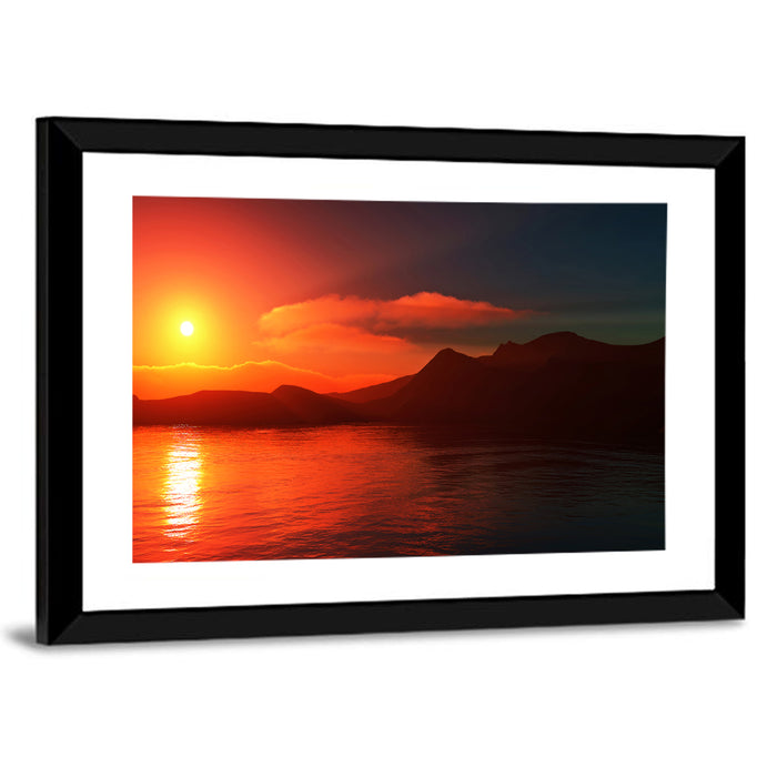 Sunset Reflection Over Mountain Lake Wall Art as a framed print