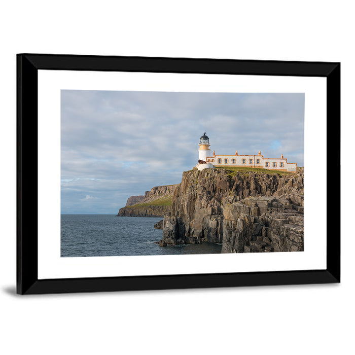 White Lighthouse on Neist Point Cliffs Wall Art as a framed print