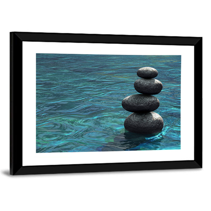 Zen Stone Stack Over Rippling Water Wall Art as a framed print