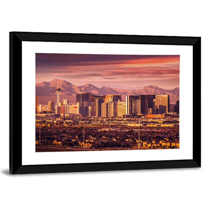 Las Vegas Strip Sunset Skyline Wall Art as a framed print