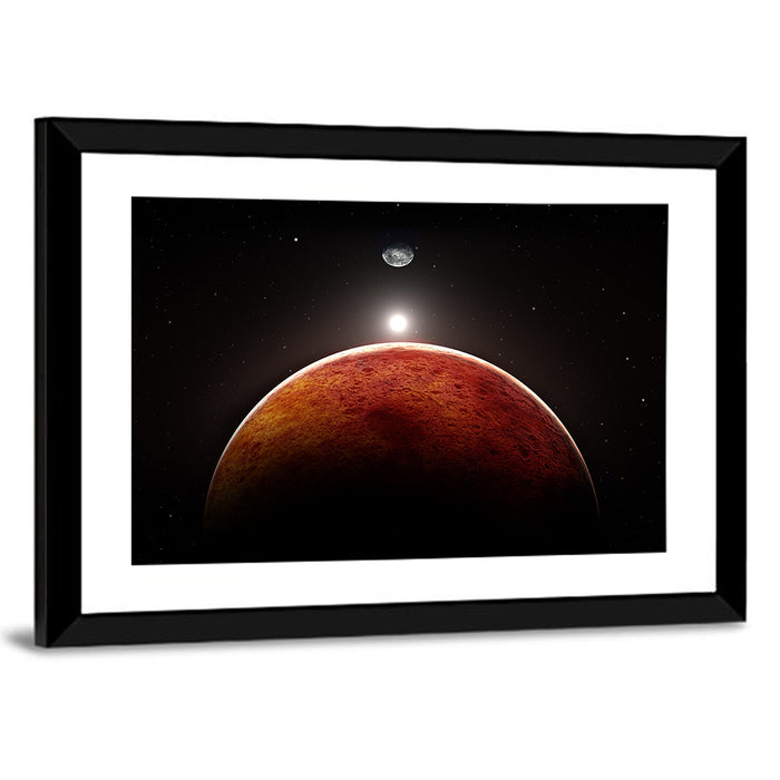Mars with Moon Wall Art as a framed print