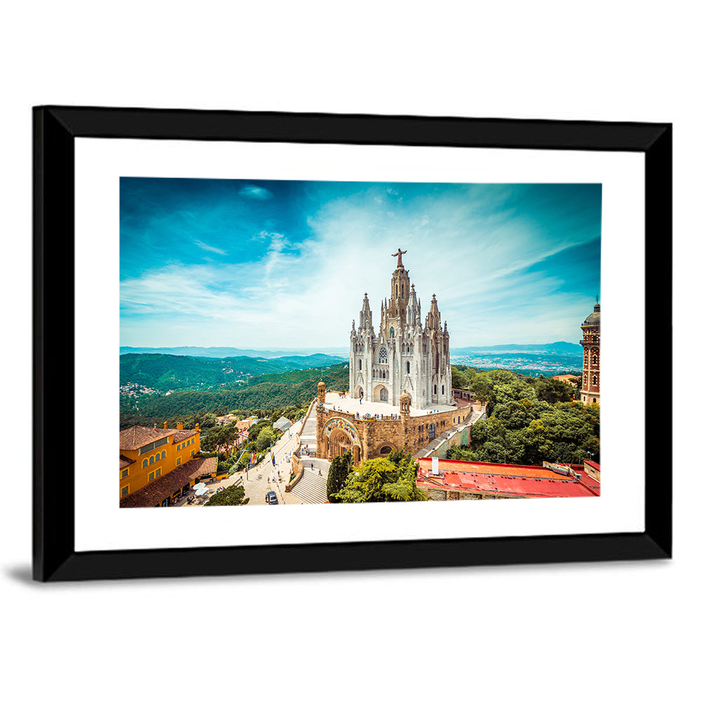 Tibidabo Church With Christ Statue Wall Art