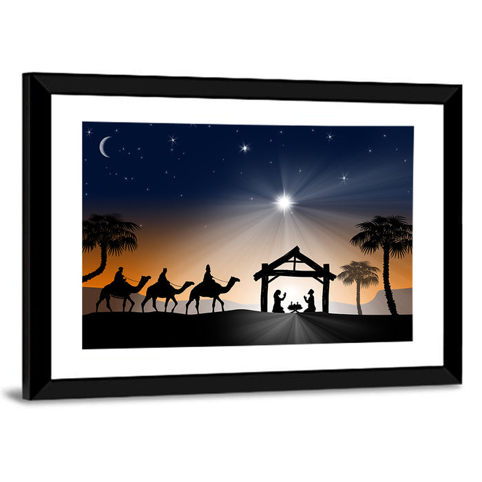Desert Nativity Silhouette Wall Art as a framed print
