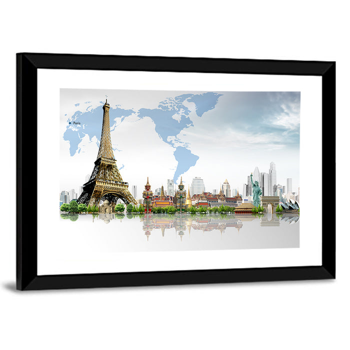 Global Landmarks Collage Wall Art as a framed print