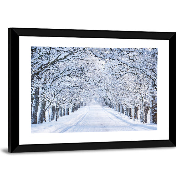 Snowy Morning Alley Wall Art as a framed print