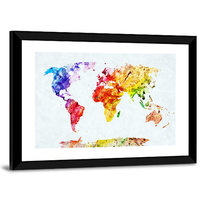 Abstract Watercolor World Map Wall Art as a framed print