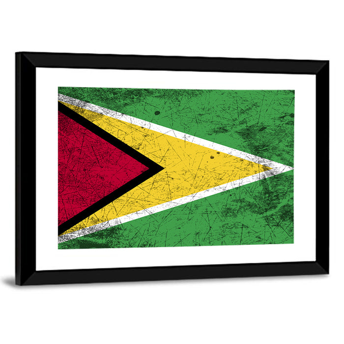 Guyana Flag Distressed Design Wall Art as a framed print