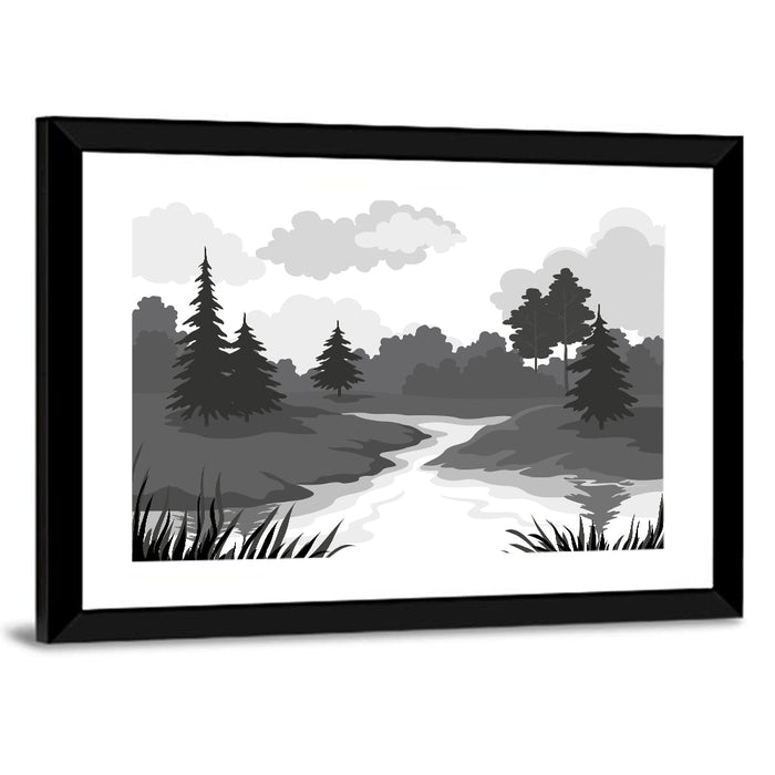 Winding River Silhouette Wall Art as a framed print