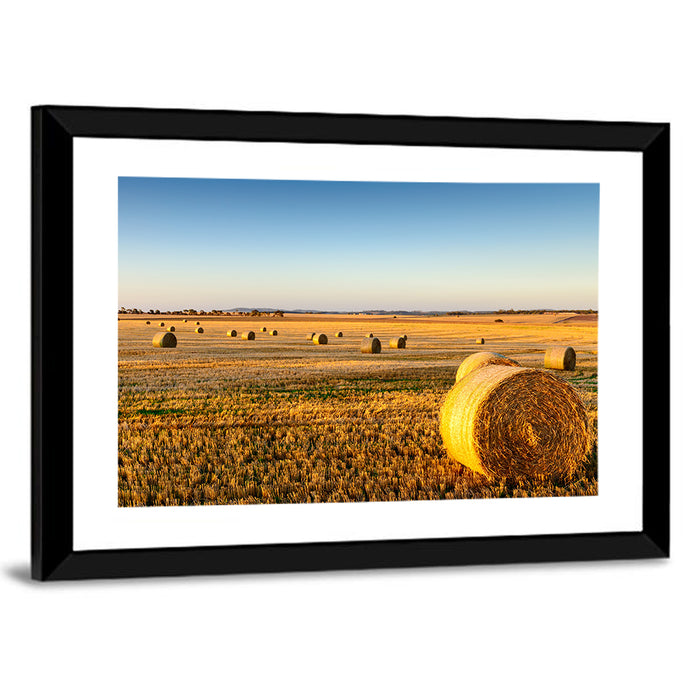 Hay Bales at Sunset Wall Art as a framed print