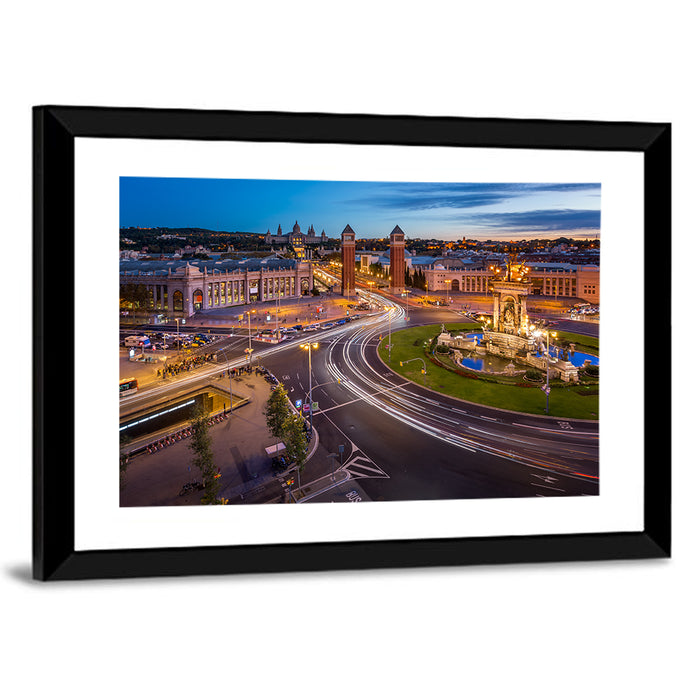 Plaça D'espanya at Night Wall Art as a framed print