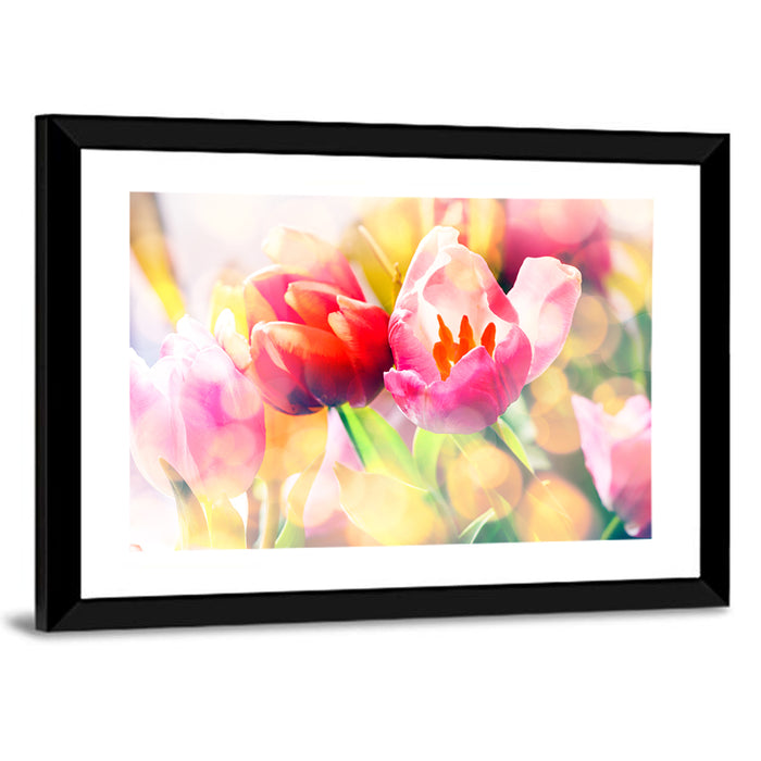 Vibrant Spring Tulips Close Up Wall Art as a framed print