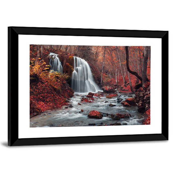 Dual Tier Autumn Forest Waterfall, Crimea Wall Art as a framed print
