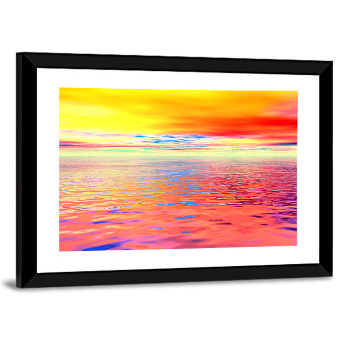 Surreal Ocean Sunset Illustration Wall Art as a framed print