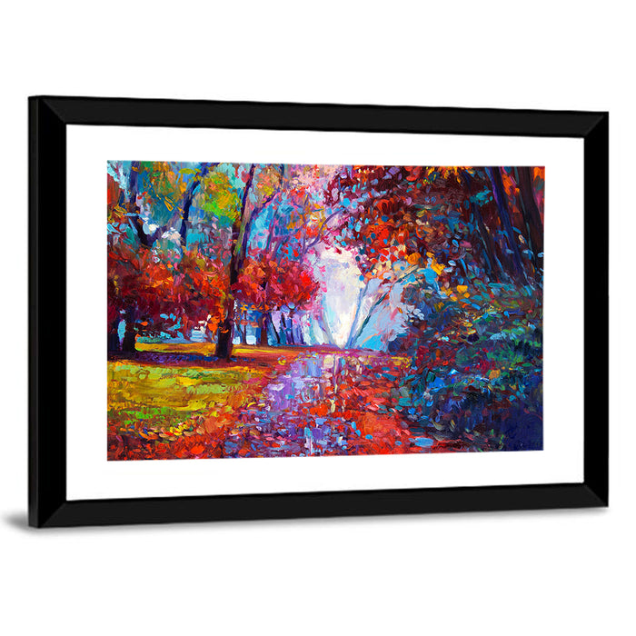 Autumn Forest Path Wall Art as a framed print