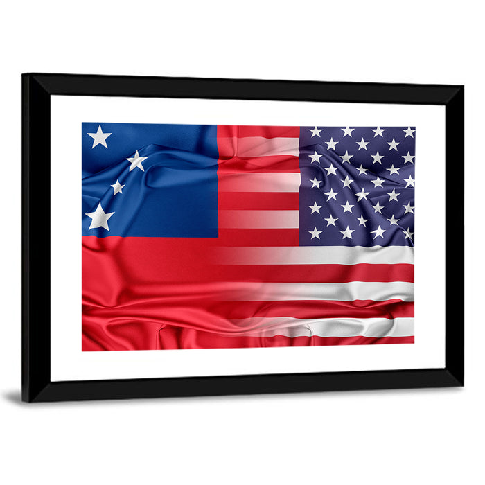 Samoa and USA Flag Blend Wall Art as a framed print