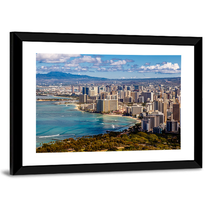 Honolulu Skyline Over Waikiki Beach Wall Art as a framed print