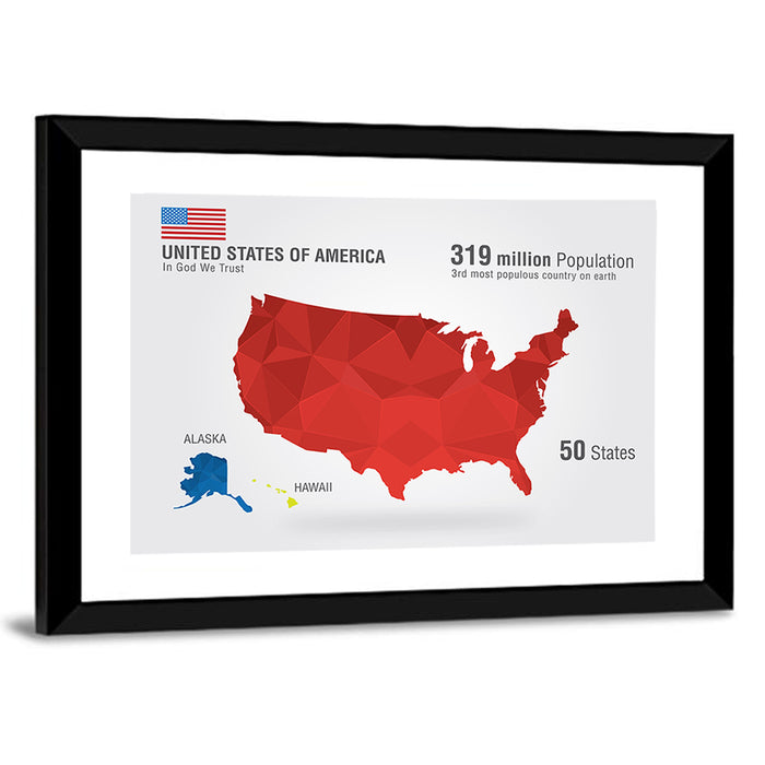 United States Geometric Map Wall Art as a framed print