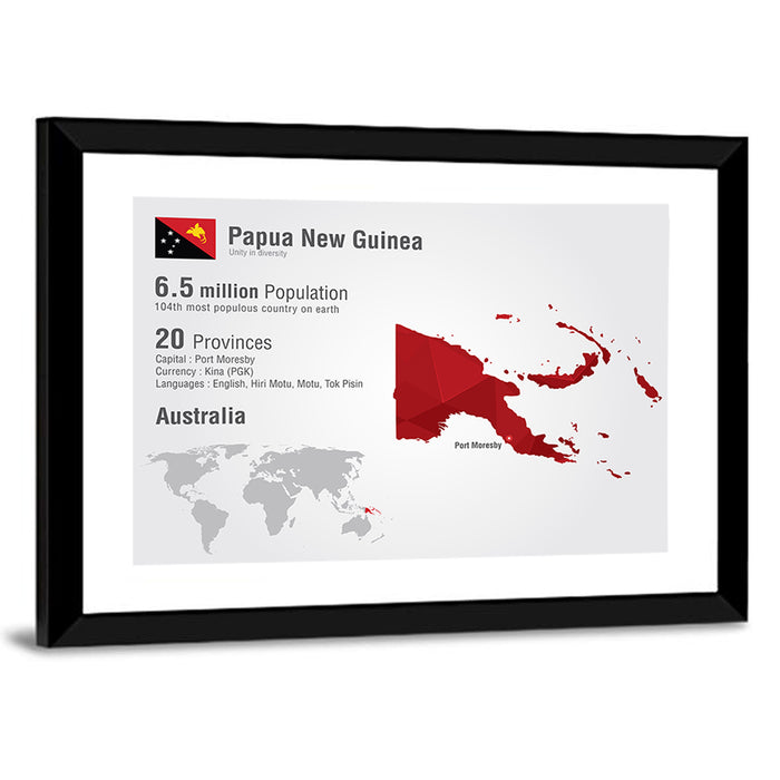 Papua New Guinea Map Infographic Wall Art as a framed print