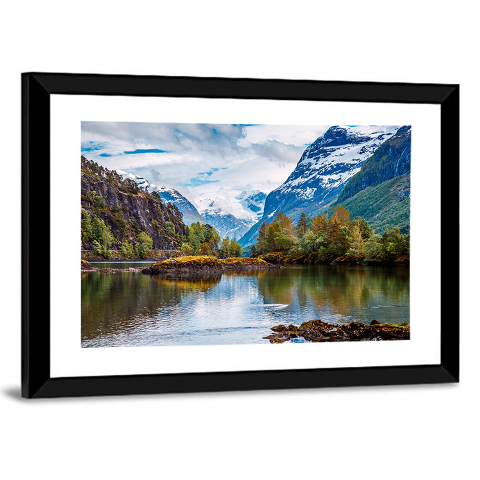 Norwegian Mountain Reflection Wall Art as a framed print