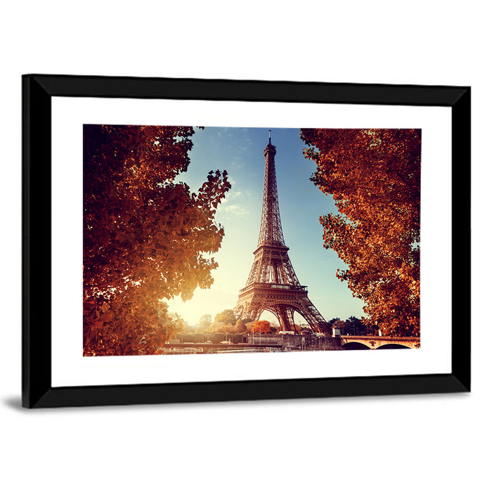 Autumn Seine with Eiffel Tower Wall Art as a framed print