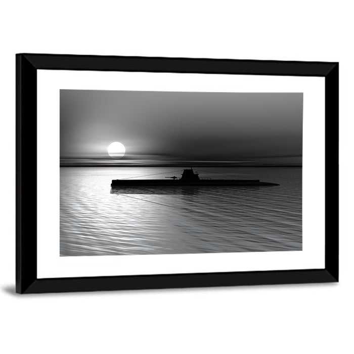 Submarine Silhouette at Dusk Wall Art as a framed print