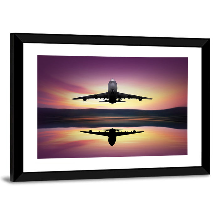 Jet Taking Off at Dawn Wall Art as a framed print