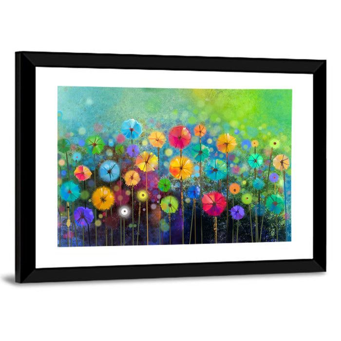 Stylized Flower Meadow Watercolor Wall Art as a framed print