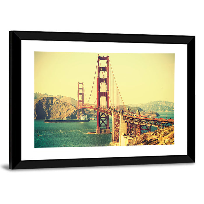 Golden Gate Bridge with Cargo Ship Wall Art as a framed print