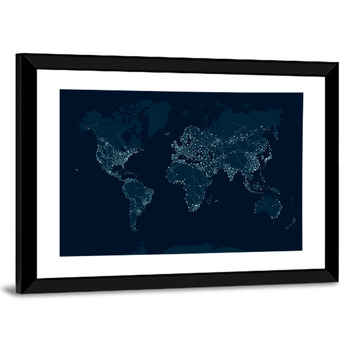 Global Communications Network Map Wall Art as a framed print