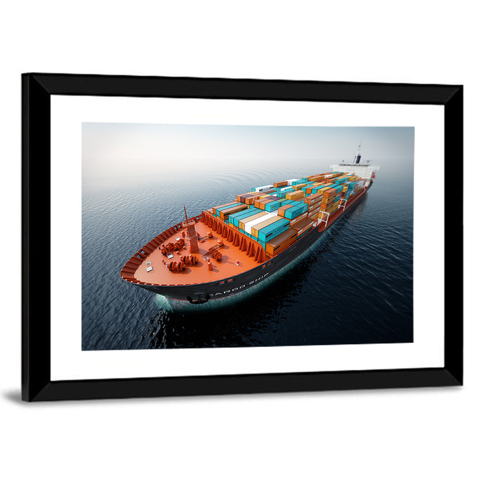 Container Ship at Sea Wall Art as a framed print