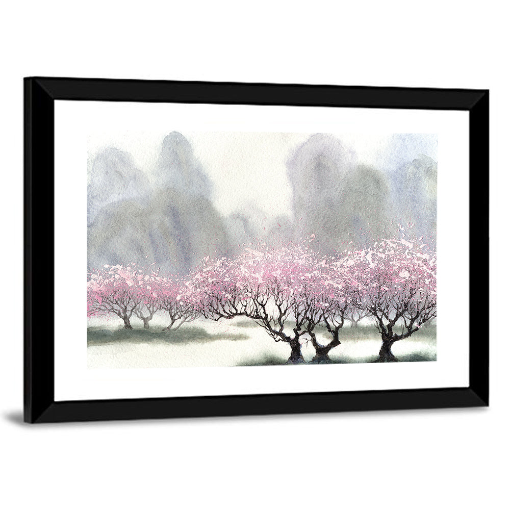 Flowering Trees Near River Wall Art