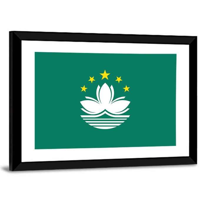 Macau Flag Emblem Wall Art as a framed print