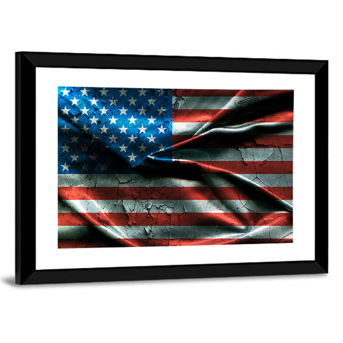 Distressed American Flag Wall Art as a framed print