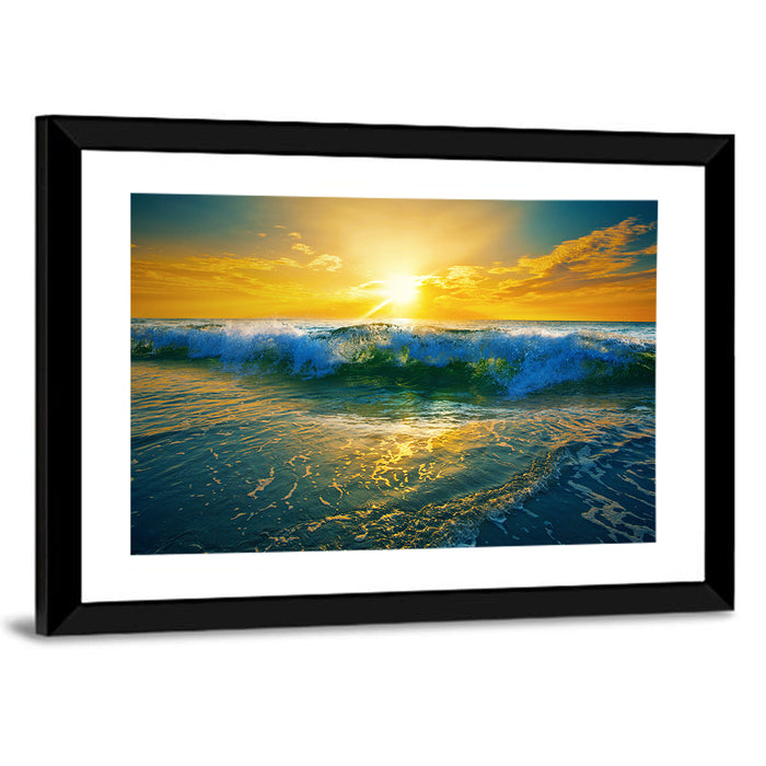 Breaking Wave at Sunrise Wall Art as a framed print